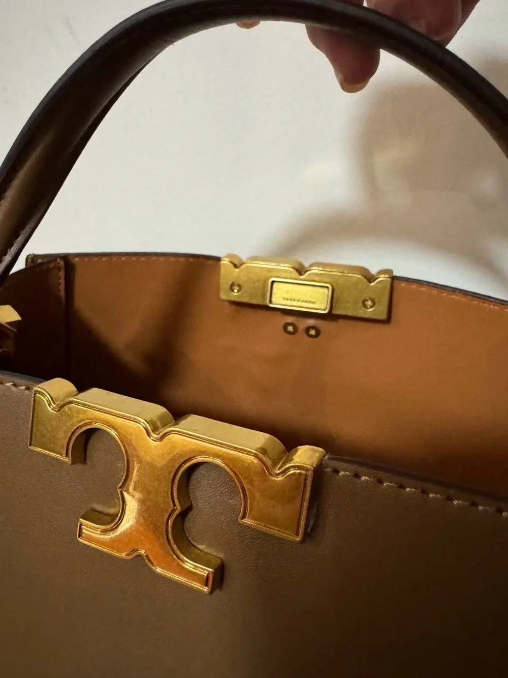 Tory Burch Brown Leather Top-Handle Shoulder Bag with Gold Logo Hardware